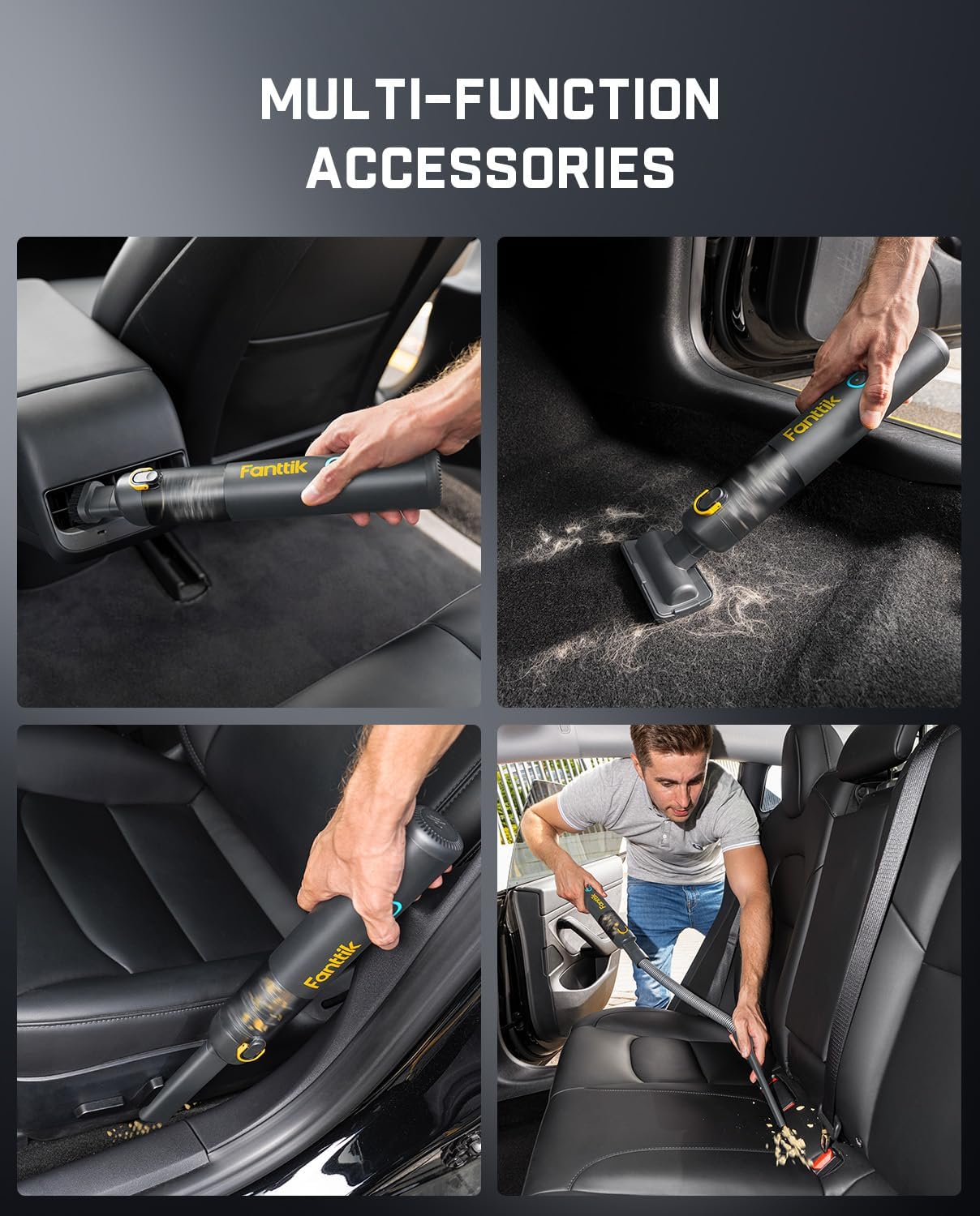 Fanttik Slim V8 Mate Cordless Car Vacuum Suction Power 12000Pa, Portable Mini Vacuum with Flexible Hose and Pet Brush, Type-C Charge, Portable for Car, Office Desk, Keyboards, Gray
