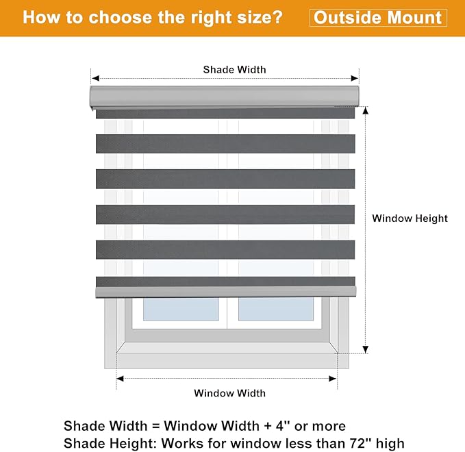 Persilux Cordless Zebra Roller Window Shades Free-Stop Roller Blinds (32" W X 72" H, Grey) Light Control for Day and Night, Light Filtering Sheer Roller Shades for Windows, Easy to Install