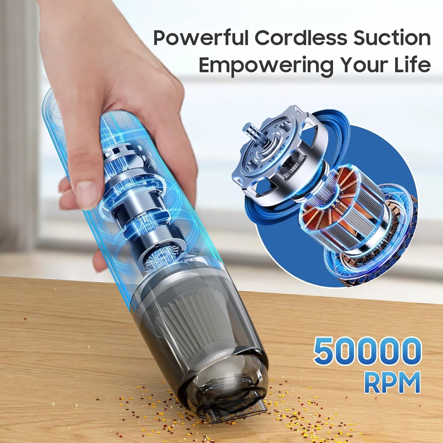 Handheld Vacuum Cordless, Car Vacuum Cleaner Portable with HEPA Filter, 2 Suction Modes, Mini Hand Held Vacuum Rechargeable for Car, Home, Pet Hair, Office, Desk, Keyboards (Black)