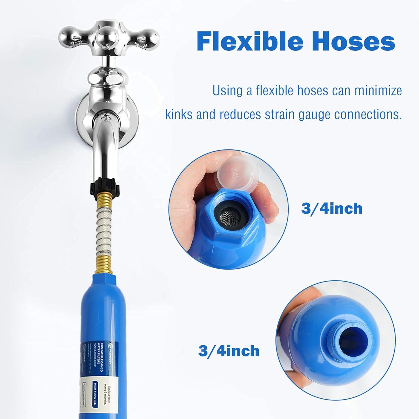 Hourleey 4 Pack RV Inline Water Filter with 2 Flexible Hose Protector, Reduce Bad Taste, Odors, Rust, Fluoride, Chlorine and Sediment in Drinking Water, Dedicated for RVs Campers Marines