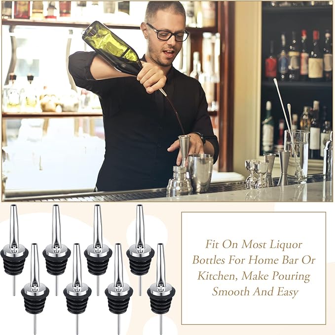 72 Pcs Stainless Steel Bottle Pourers Tapered Liquor Pourers with Rubber Dust Caps Tapered Spouts Set Bar Supplies Vinegar Bottle Dispenser Wine Liquor Spout for Oil Beer Drink Water