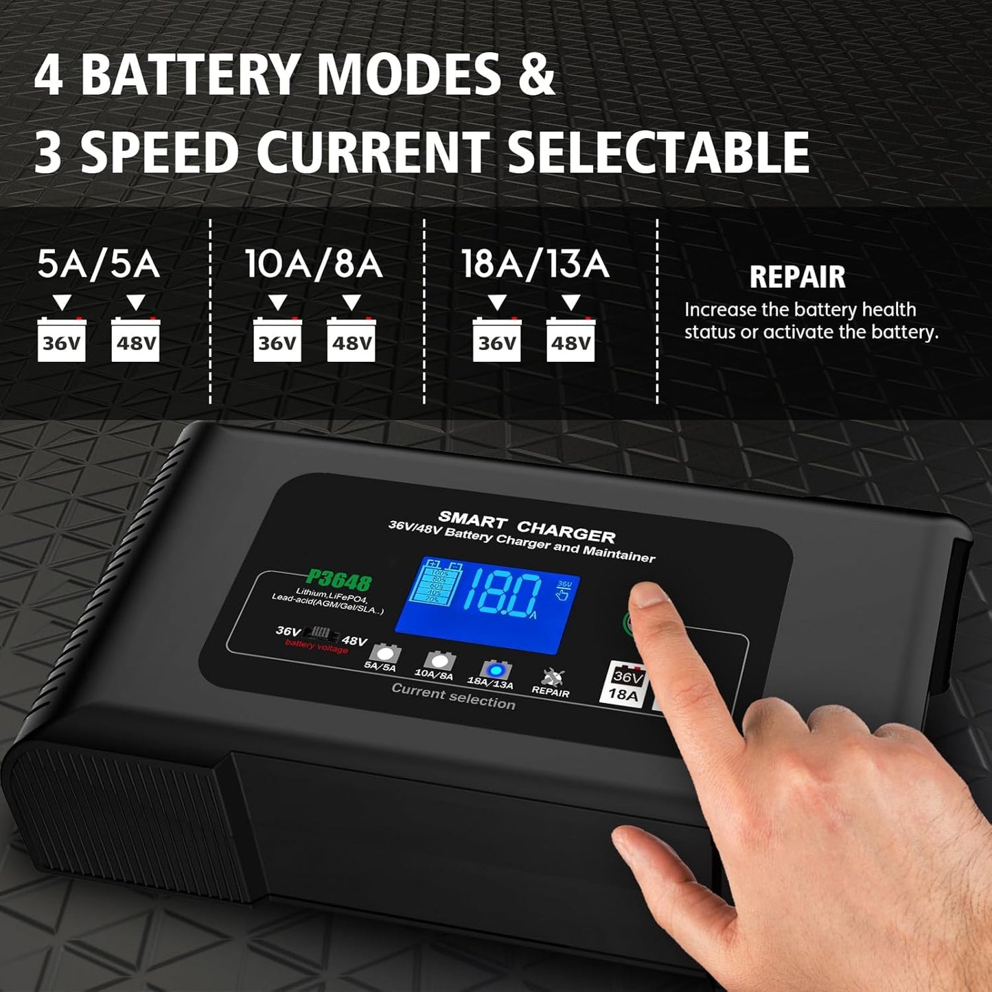 Golf cart Battery Charger, 36V 18A and 48V 13A Trickle Charger,36 Volt Golf Cart Charger,for Club Car,EZGO & Yamaha,Lithium,LiFePO4,Lead-Acid AGM/Gel/SLA..Battery Chargers,Crowfoot Plug