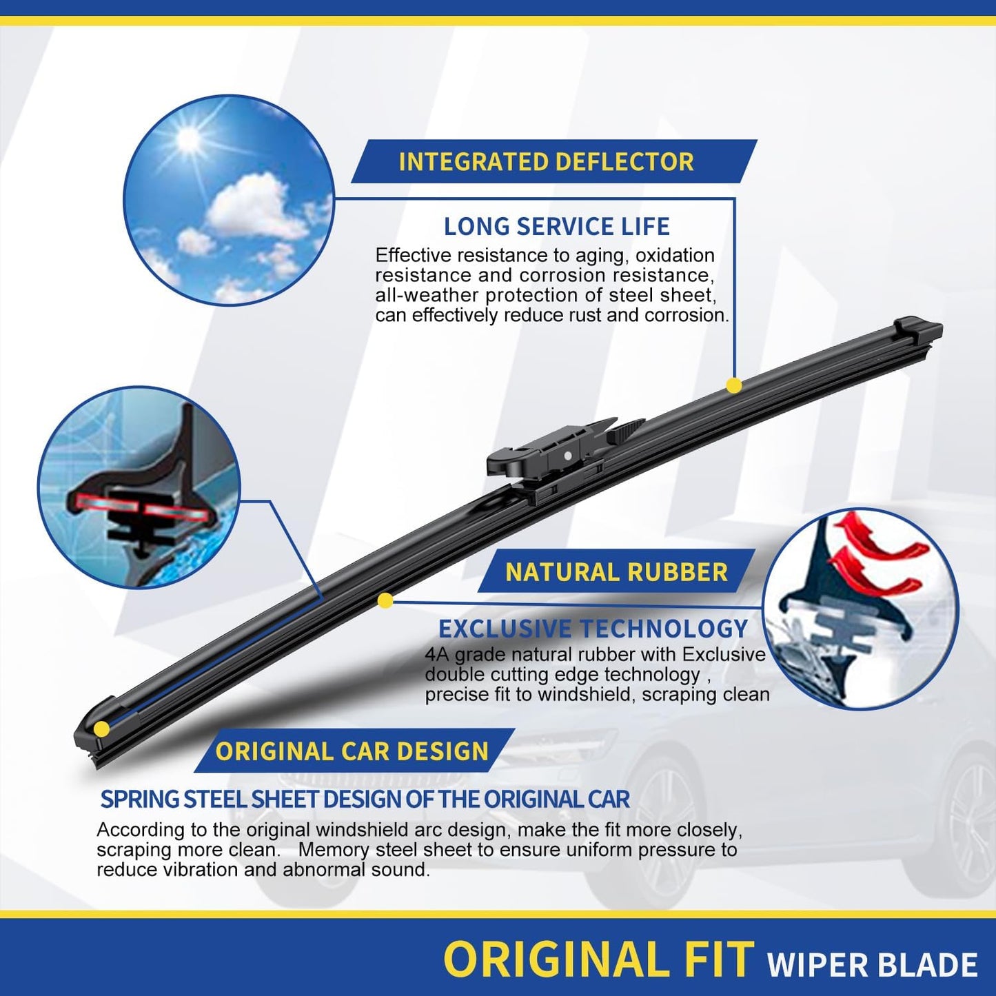 3 wipers Replacement For 2011-2016 2017 2018 2019 2020 2021 2022 2023 Ford Explorer Original Equipment Front and Rear Windshield Wiper Blades Set 26"+22"+11" (Set of 3) Pinch Tab