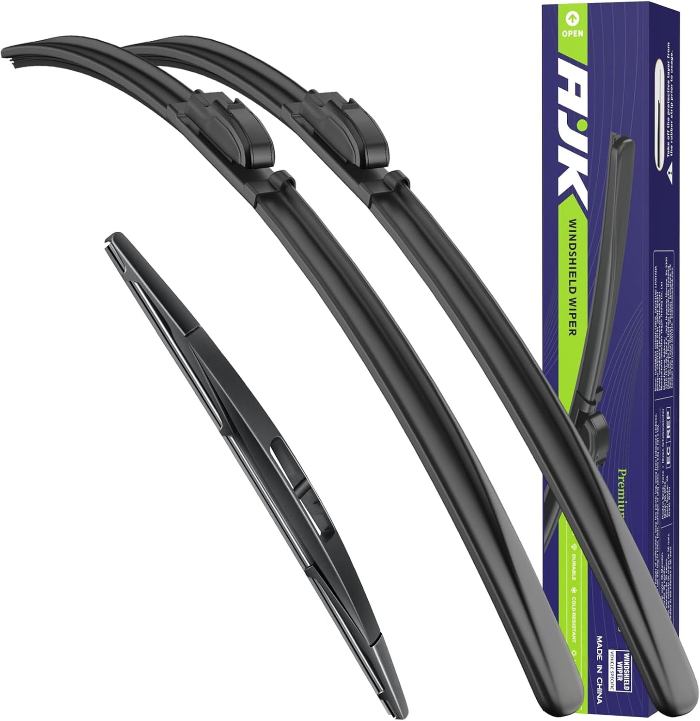 AJK Front Windshield Wiper for Jeep Wrangler 2018 2019 2020 2021 2022 2023 2024, Original Equipment Back Window Wipers Blades, Conventional, Vehicle Specific Fit, Pack of 3