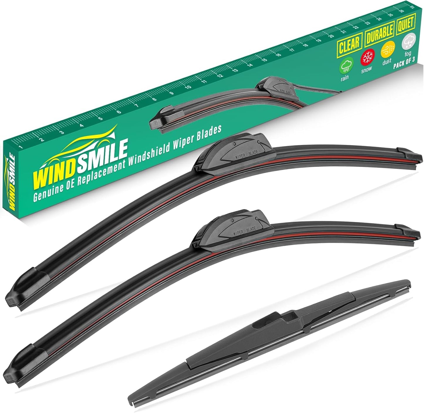 26" 14" 13" Windshield Wiper Blades Replacement for Hyundai Santa Fe 2013 2014 2015 2016 2017 2018 Hyundai Santa Fe Sport XL Premium All Weather Front Rear Wipers Set - OEM Quality (Pack of 3)