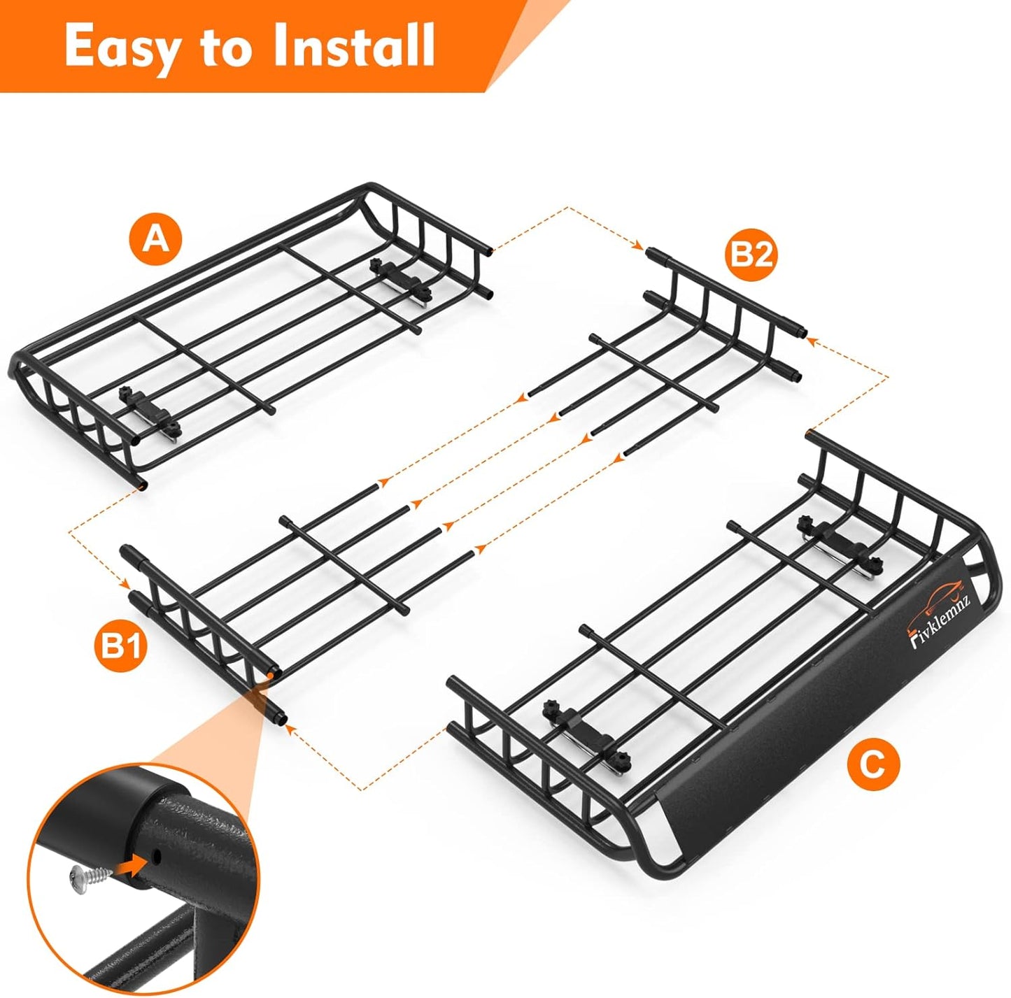 FIVKLEMNZ Car Rooftop Cargo Carrier Roof Bag Waterproof for All Top of Vehicle with/Without Rack Includes Topper Anti-Slip Mat + Reinforced Straps + 6 Door Hooks + Luggage Lock