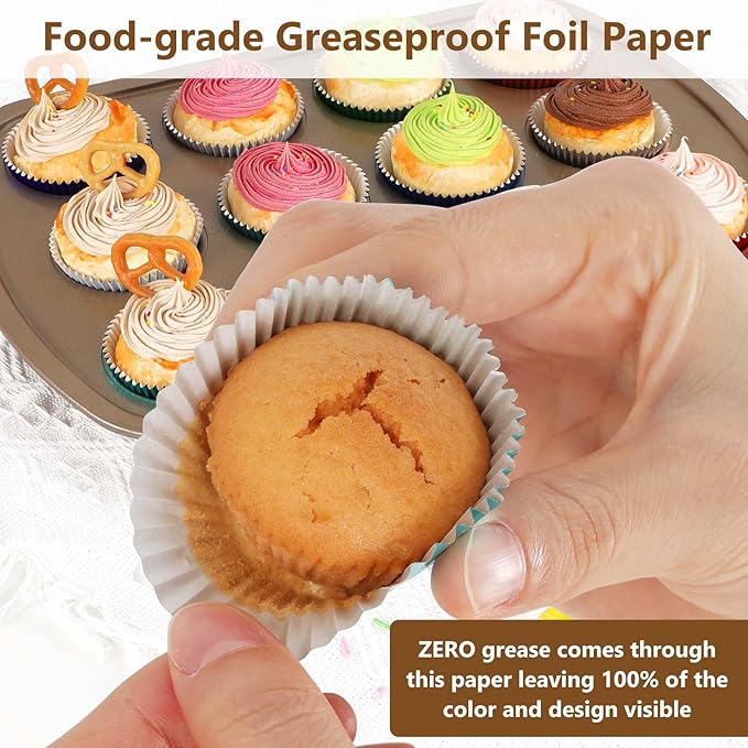 Gifbera 300-Count Mini Foil Cupcake Liners Metallic Muffin Liners Baking Cups, Aqua