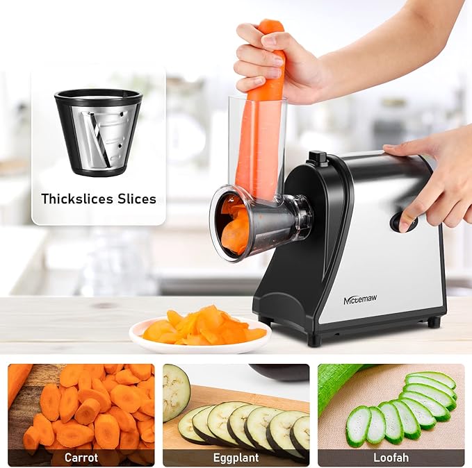 Homdox 250W Electric Cheese Grater, Electric Slicer Shredder, Salad Maker Electric Grater Electric Cheese Grater/Shredder with 5 Free Attachments, Ivory