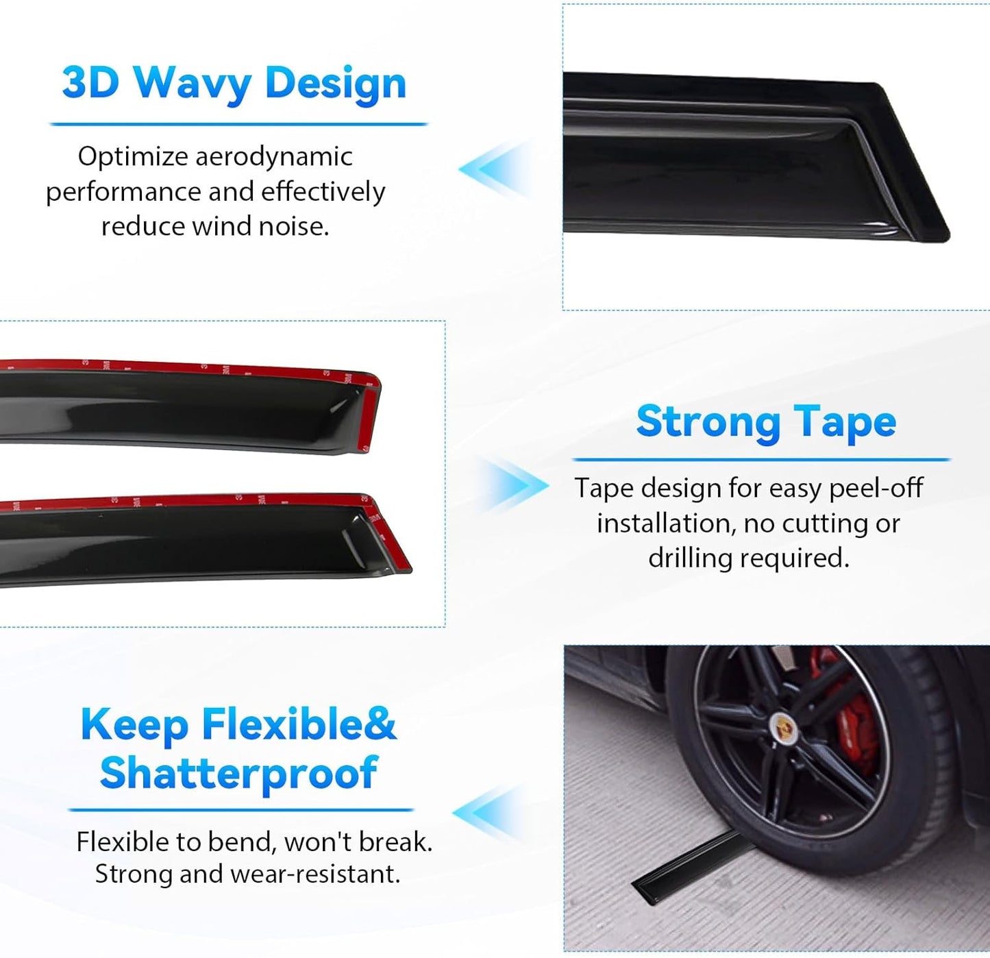 4pcs Front+Rear Smoke Tint Sun/Rain Guard Outside Mount Tape-On Vent Window Visors Compatible with 96-01 B5 A4/A4 Quattro 00-02 S4 4-Door Sedan