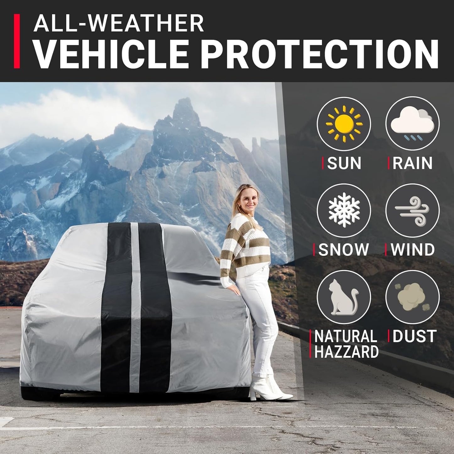 iCarCover Custom Car Cover for Buick Invicta (1959-1963) Waterproof All-Weather Rain Snow UV Sun Protector Full Exterior Indoor Outdoor Car Cover (Stripe - Gray/Black)