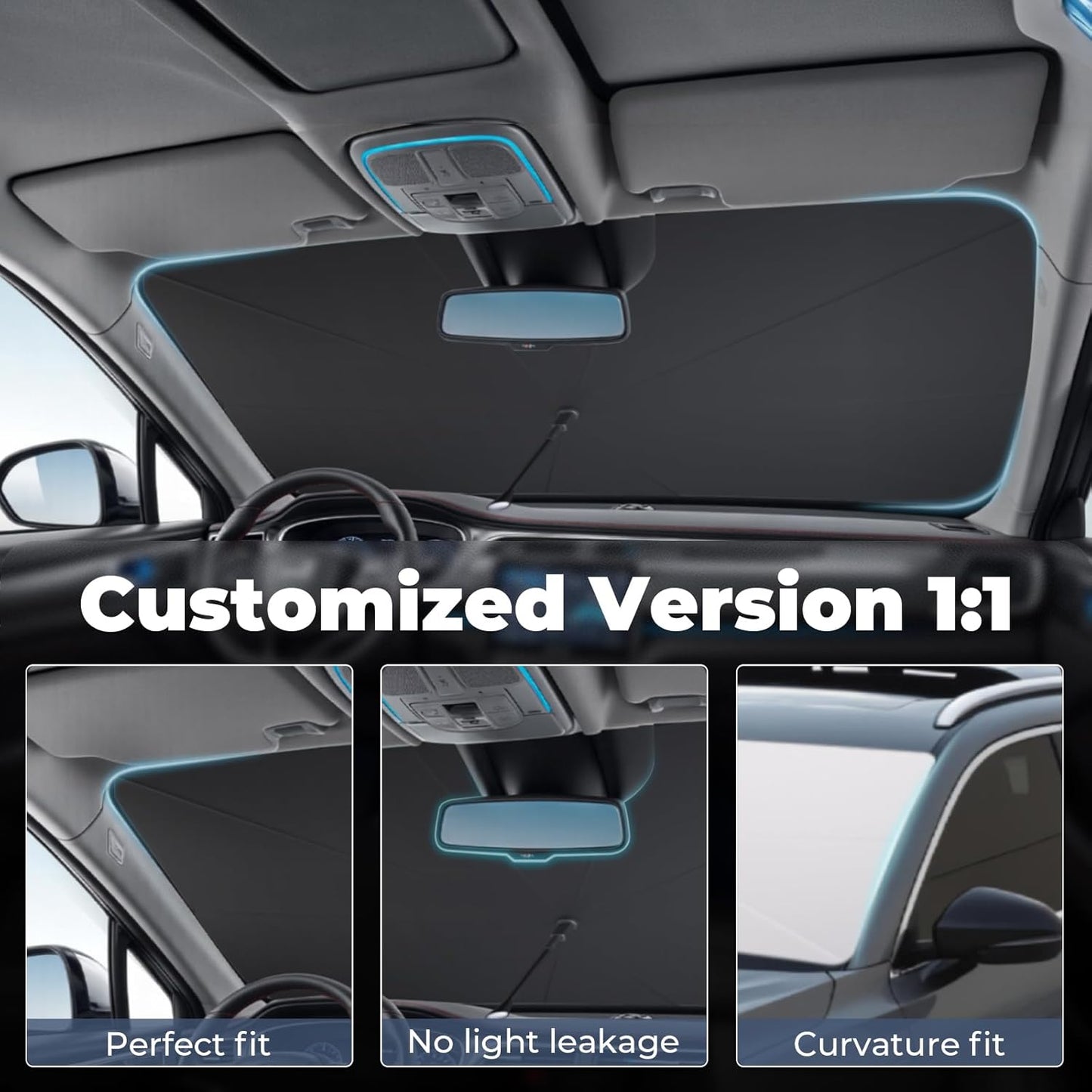 Windshield Sun Shade Umbrella: for Honda HR-V-2023-2024 2025 - Front Custom HR-V Sport Car Window Shades - Double Thickened Foldable HRV Sunshades Block UV Keep Cool
