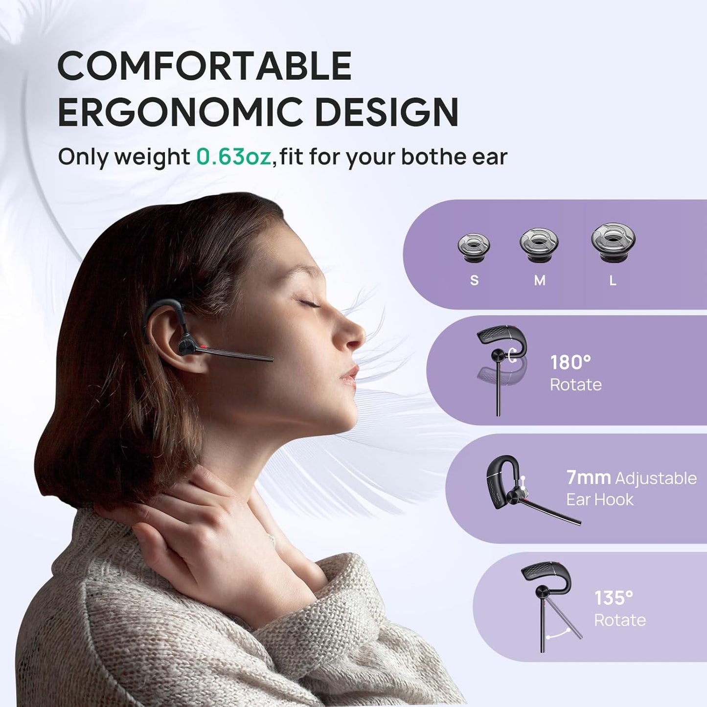Yealink Single Ear Bluetooth Headsets BH71 Lite,Wireless Headset with Mic for Work,Bluetooth Earpiece Connect Cell Phone/Mobile/Laptops,Teams Zoom Certified,Mute Function