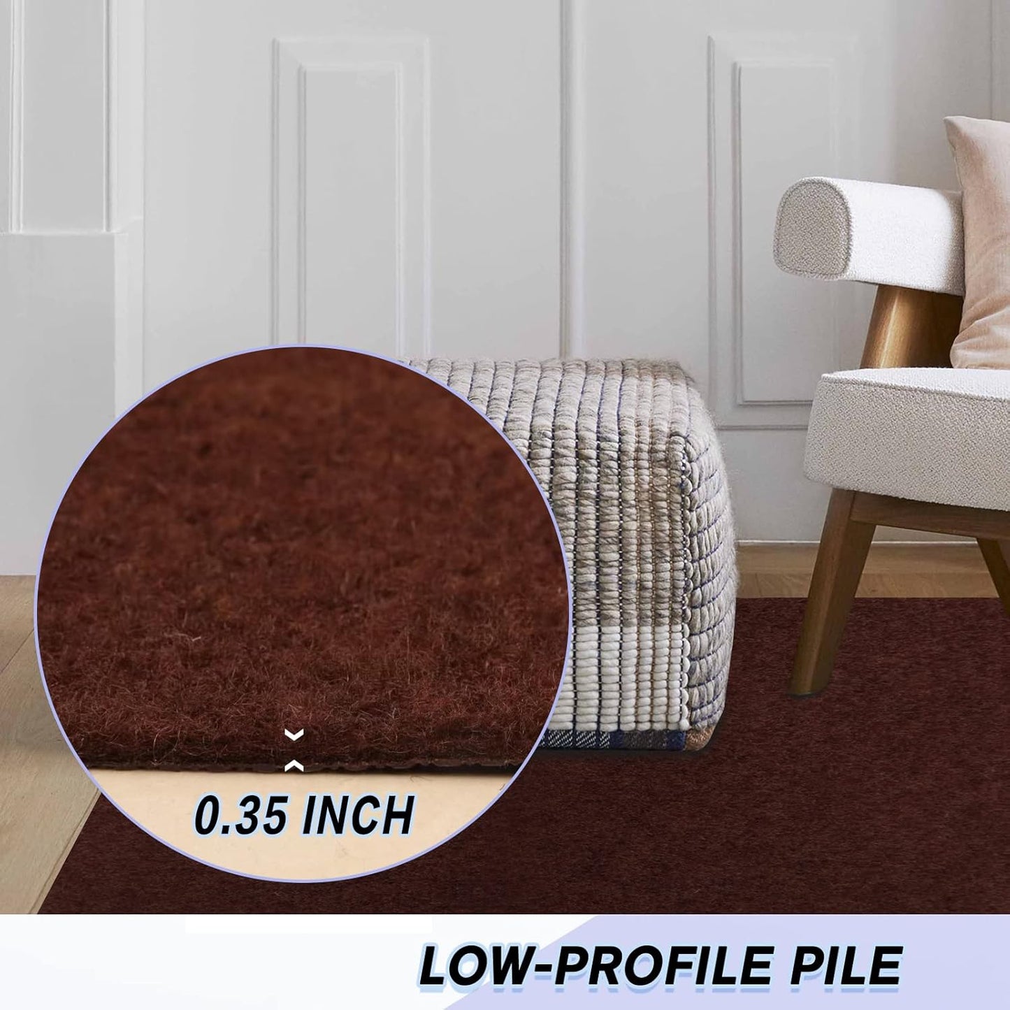 Custom Size Backed Non-Slip Area Rugs Runner, Easy Clean, Waterproof Runner Rugs for Hallway Entryway, Kitchen, Laundry, 3FT x 51FT, Brown