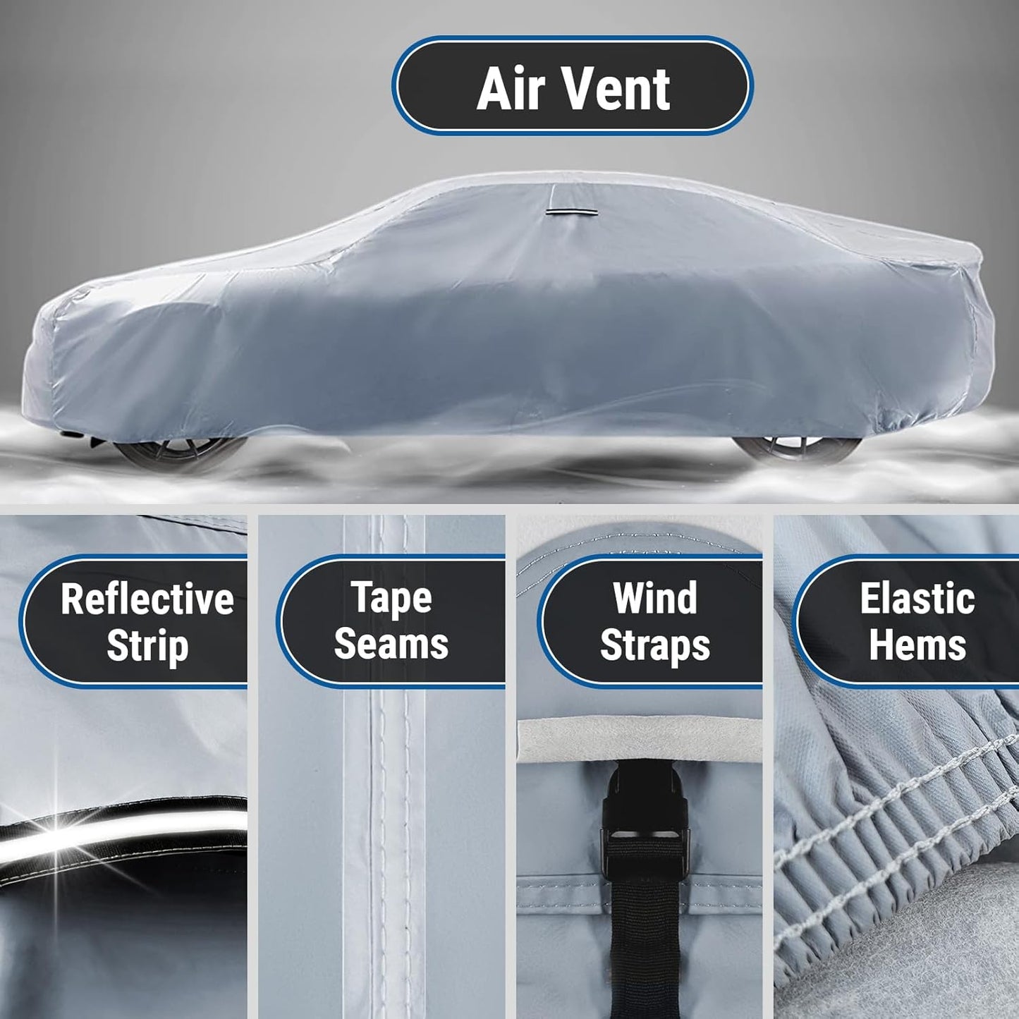 iCarCover Custom Car Cover for Chevy Kingswood (1969-1973) Waterproof All Weather Rain Snow UV Sun Protector Full Exterior Indoor Outdoor Car Cover (Stripe - Gray/Black)