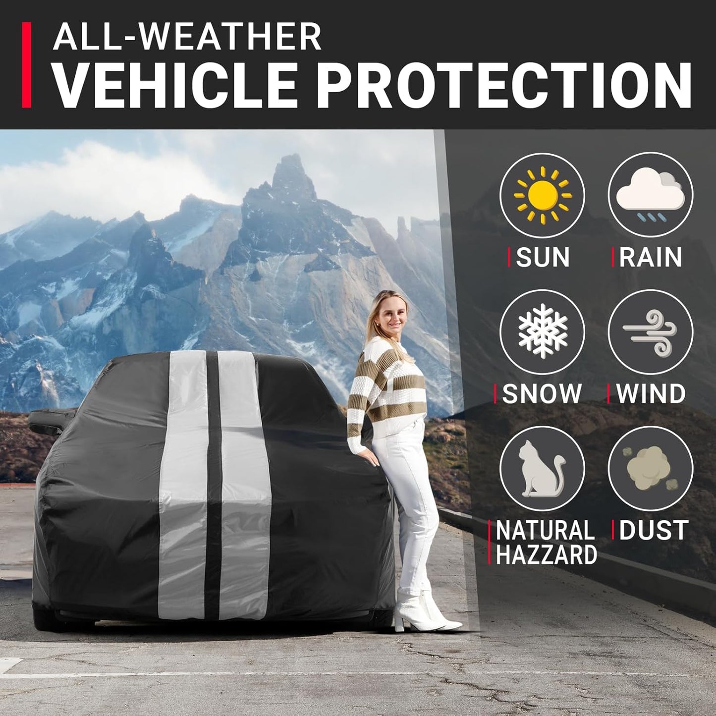 iCarCover Custom SUV Cover for Pontiac Trans AM (1982-1990) Waterproof All-Weather Rain Snow UV Sun Protector Full Exterior Indoor Outdoor Car Cover (Stripe - Black/Gray)