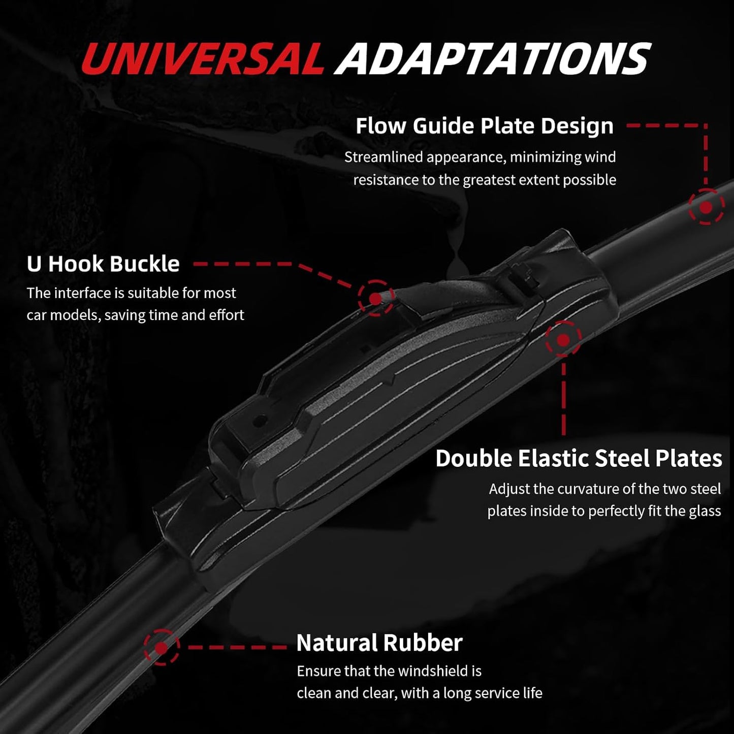 OTUAYAUTO Premium Windshield Wiper Blades - Replacement for Dodge Grand Caravan 08-19, Chrysler Town & Country 08-16, All-Weather, Front and Rear Wiper Blades, U Hook - 26"+20"+16" (Pack of 3)