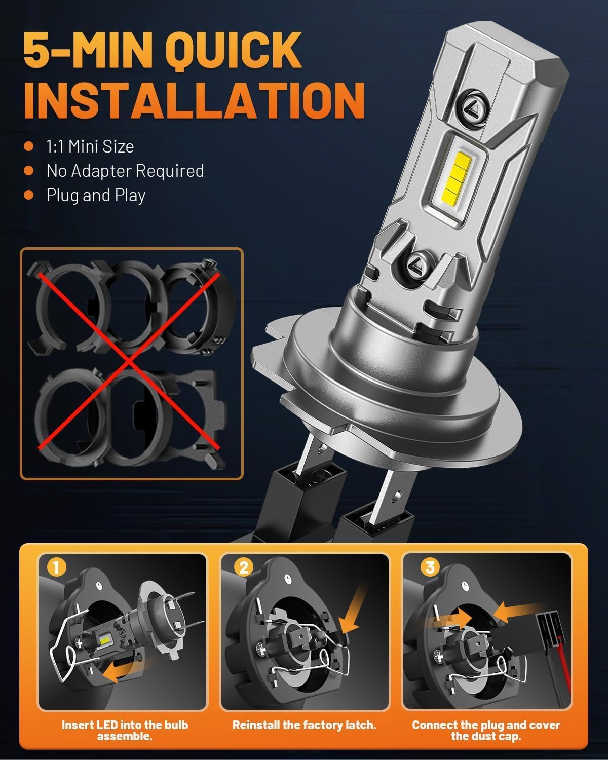 Fahren H7 Light Bulb, Super Bright 6500K, No Adapter Required 1:1 Mini Size H7 Fog Light Bulb, Plug and Play, Pack of 2