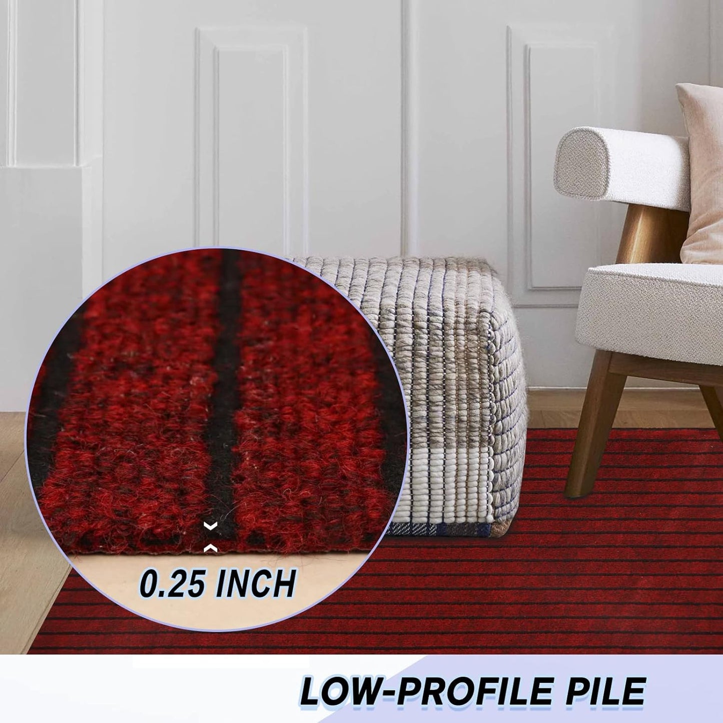 Custom Size Backed Non-Slip Area Rugs Runner, Easy Clean, Waterproof Runner Rugs for Hallway Entryway, Kitchen, Laundry, 2FT x 81FT, Red Stripe