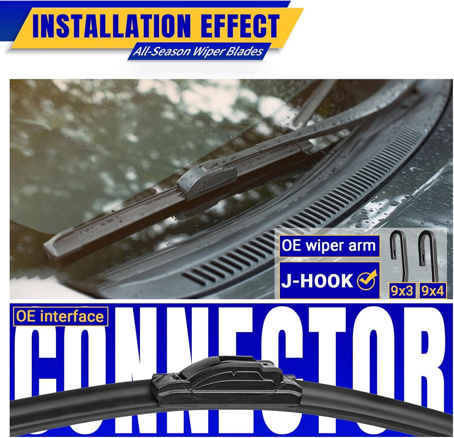 3 wipers Replacement for 2018-2023 Hyundai Kona/2019-2023 Hyundai Kona Electric, Windshield Wiper Blades Original Equipment Replacement - 26"/16"/11" (Set of 3) U/J HOOK