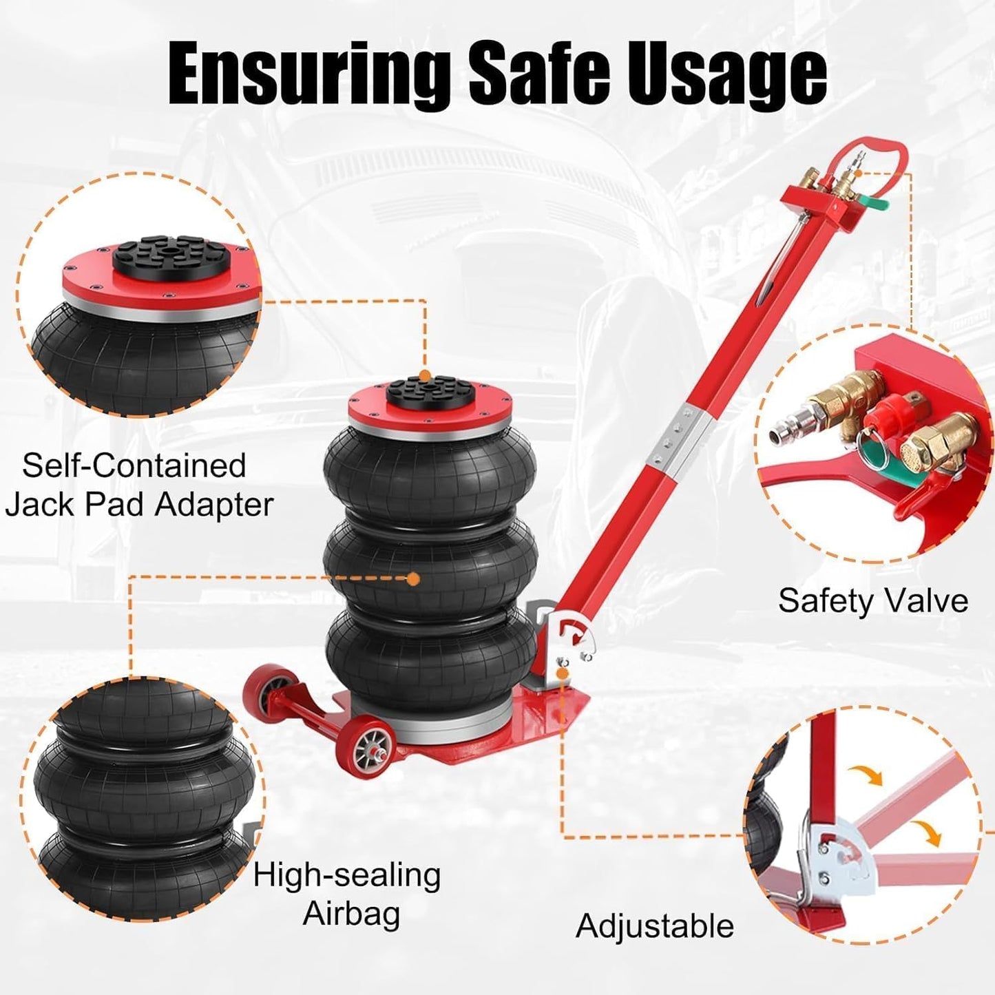 Air Jack,Heavy Duty 3 Ton/6600 lbs Air Bag Jack-3-Ply Pneumatic Lift up to 17.7 inch/450 mm for Cars/SUVs,Pneumatic Jack with Adjustable Long Handles