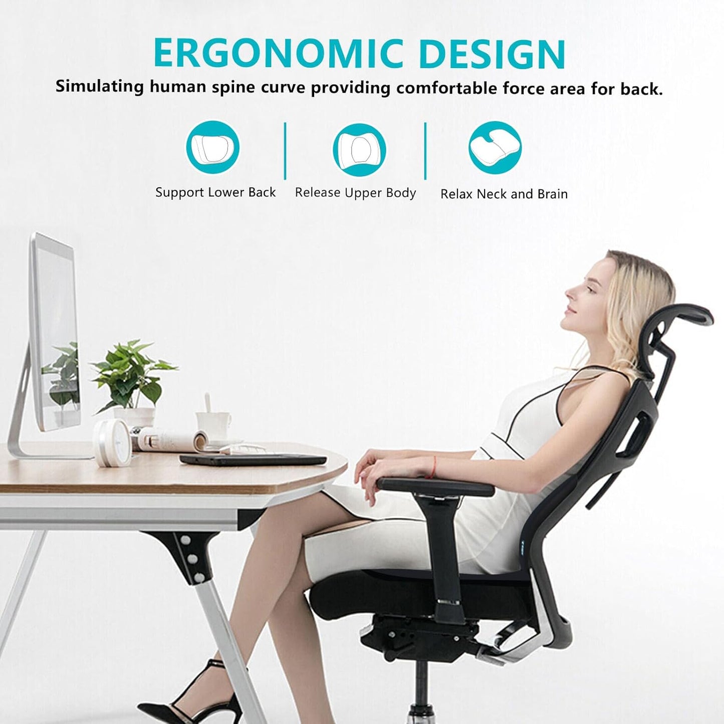 FLORICH Car Seat Cushion and Back Support for Office Chair Memory Foam Chair Cushions Pressure Relief Seat Pads with Gel Massage Point Lumbar Support(Black)