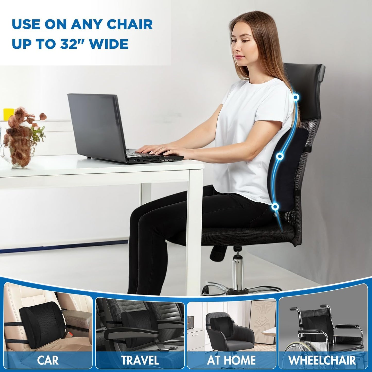 Lumbar Support Pillow for Office Chair Car, Gaming Chair Lower Back Pain Relief Memory Foam Cushion with 3D Mesh Cover Ergonomic Orthopedic Back Rest Lower Back Support
