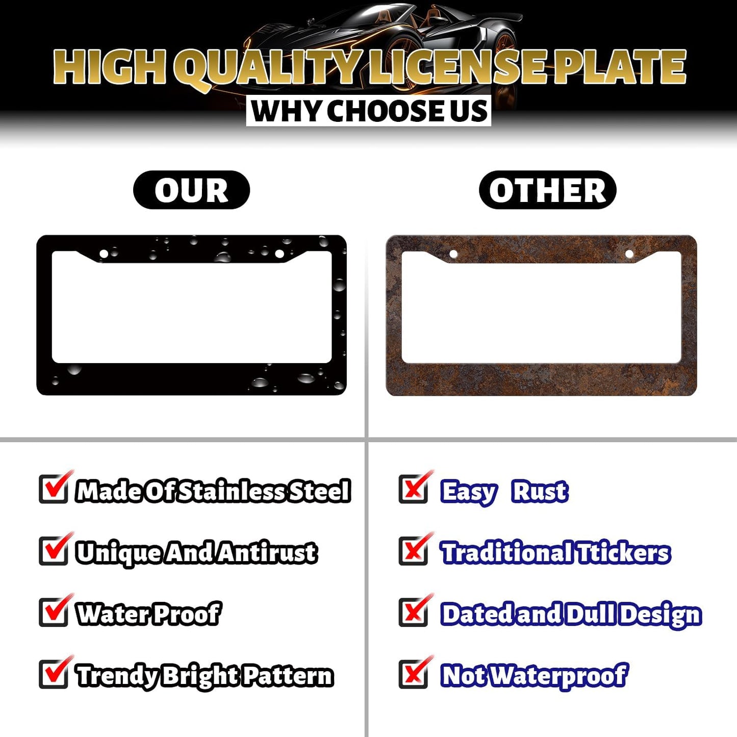 Aloha License Plate Frame Colorful Hibiscus Flowers License Plate Stainless Steel Funny Hawaii Accessories Cars Decor 12.2 X 6.2 Inch with 2 Holes and Screws Fits Standard Us Ca Vehicles