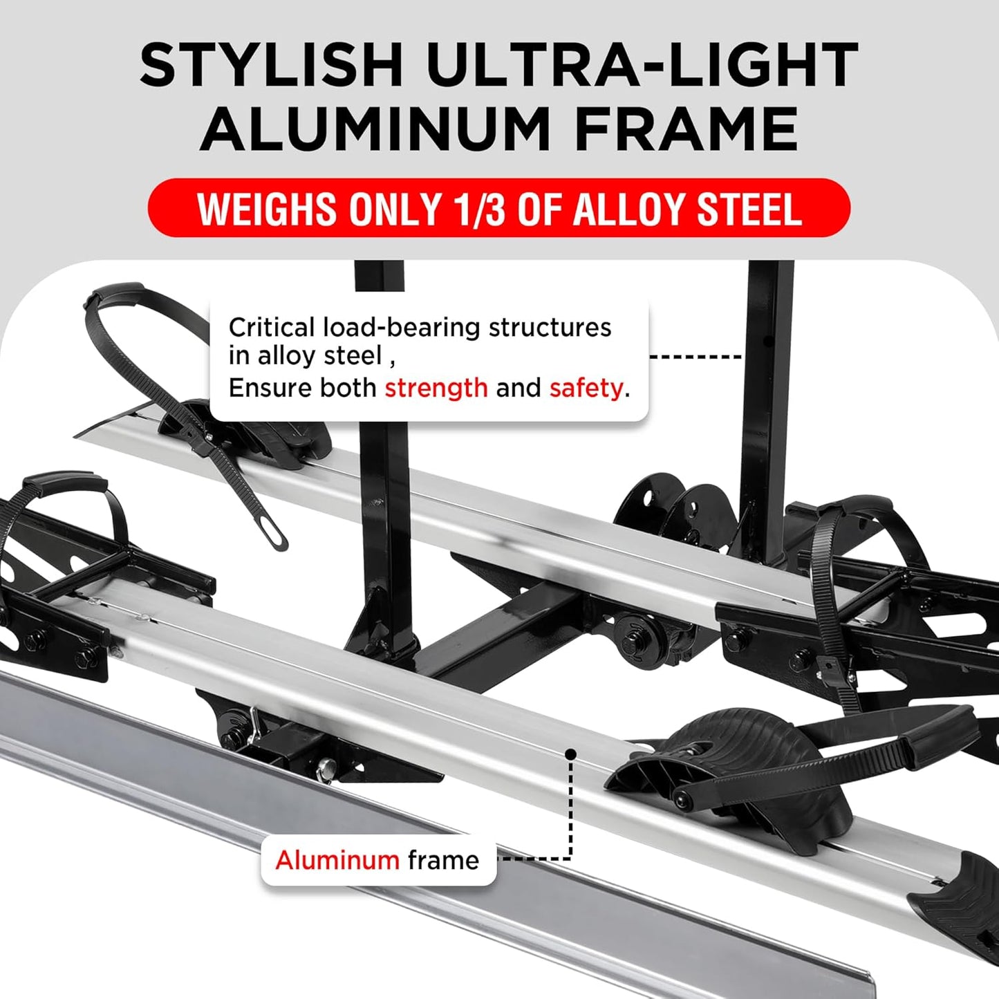 Rockland Foldable 2-Ebike Rack with Ramp, 200 lbs Capacity, Hitch Mount Electric Bike Rack, Fits up to 5" Fat Tire Width and 50" Wheelbase, Ebike Carrier Rack for 2" Receiver for Cars SUVs Vans RVs