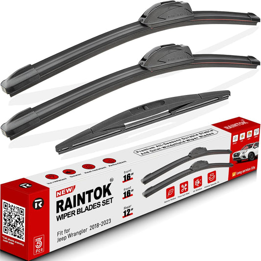 Windshield Wiper Blades Replacement for Jeep Wrangler JL 2018 2019 2020 2021 2022 2023 Original Factory Quality Front Rear Wipers Blade Set for My Car - 16" 16" 12" (Pack of 3)