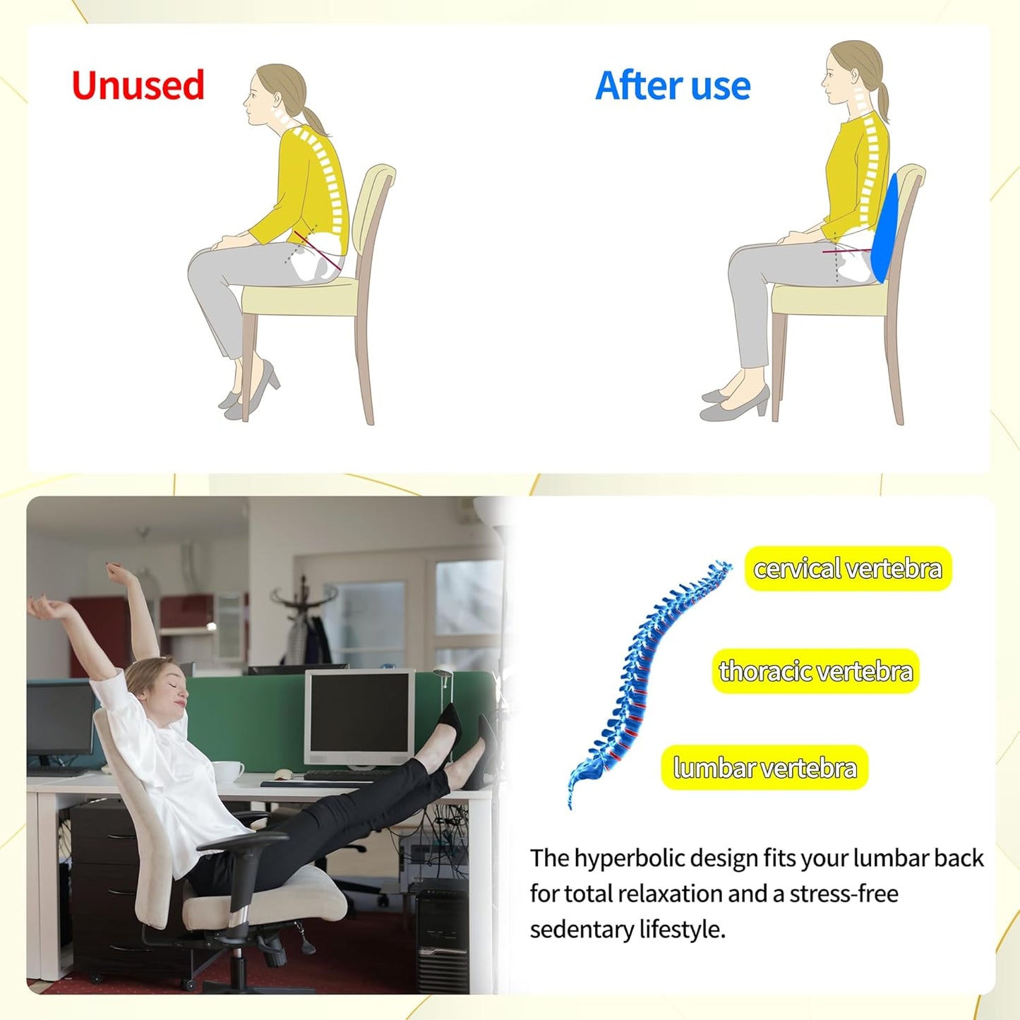 Lumbar Support Pillow for Office Chair,Memory Foam Back Lumbar Support Pillow,Relieve Back Pain,3D Breathable Fabric&Shoulder Strap Fixation,Back Support for Office Chair/Wheelchair/Car(Black)