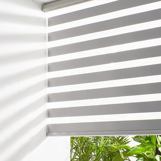 Persilux Cordless Zebra Blinds for Windows Free-Stop Window Shades (34" W X 47" H, Grey) Dual Layer Light Control for Day and Night, Light Filtering Sheer Shades for Home, Easy to Install