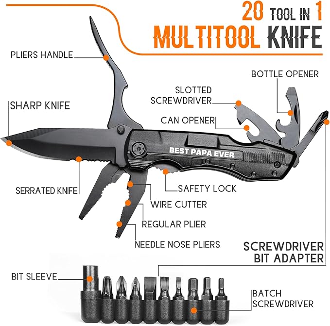 Papa Gifts, "BEST PAPA EVER"Multitool Knife, Papa Christmas Gift, Papas Fathers Day Birthday Gifts, Papa’s Gift from Grandchildren, Present Idea for Papas, Best Papa’s Presents