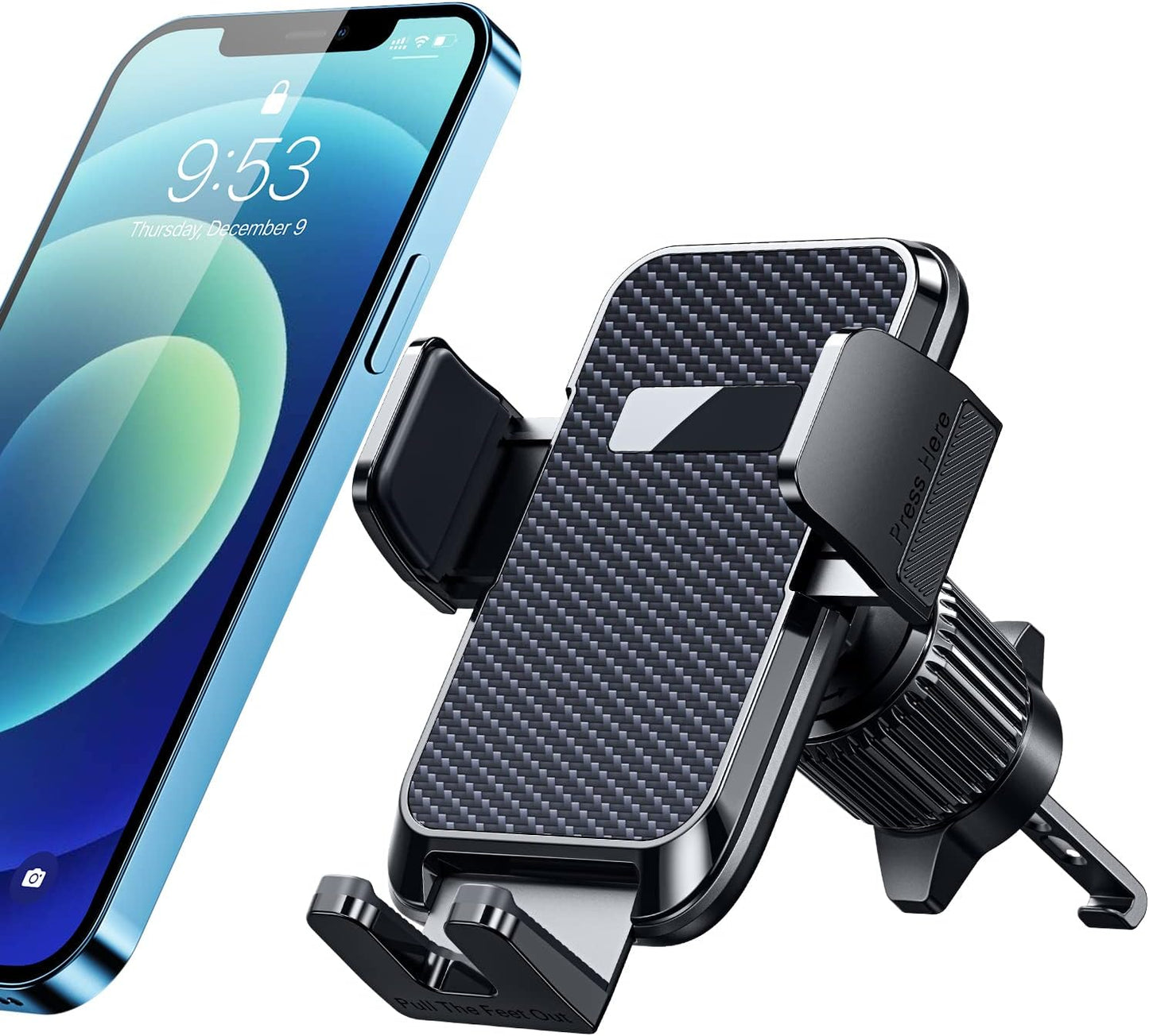 Qifutan Car Phone Holder with Anti-Slip Rubber, 360 Rotating Ball Joint, and Adjustable Support Ring for iPhone and Other Smartphones