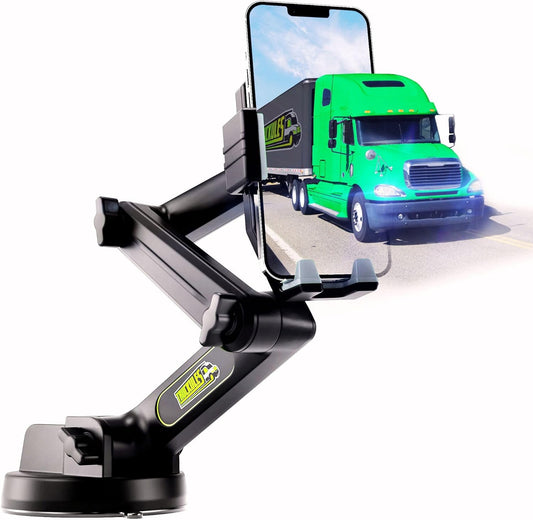 Phone Mount for Truck Phone Holder for Truck - Heavy Duty Super Suction Cup, Mobile Device Holder Dashboard Window 16.9 inch Long Arm & Stable, iPhone & Samsung Compatible, Semi Trucker, Gray