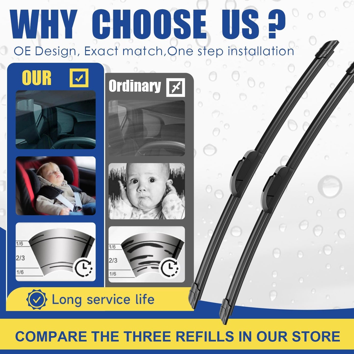 3 wipers Replacement For 2003 2004 2005 2006 2007 2008 2009 Lexus GX470, Windshield Wiper Blades Original Equipment Replacement - 22"+21"+16" (Set of 3) U/J HOOK