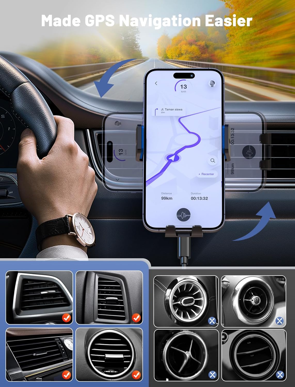 Wireless Car Charger, MOKPR Auto-Clamping Car Mount 15W/10W/7.5W Fast Charging Air Vent Car Phone Mount Compatible with iPhone 16 15/14/13/13 Pro/12 Pro Max/12 pro/12/11/10/8 Series, Samsung Galaxy