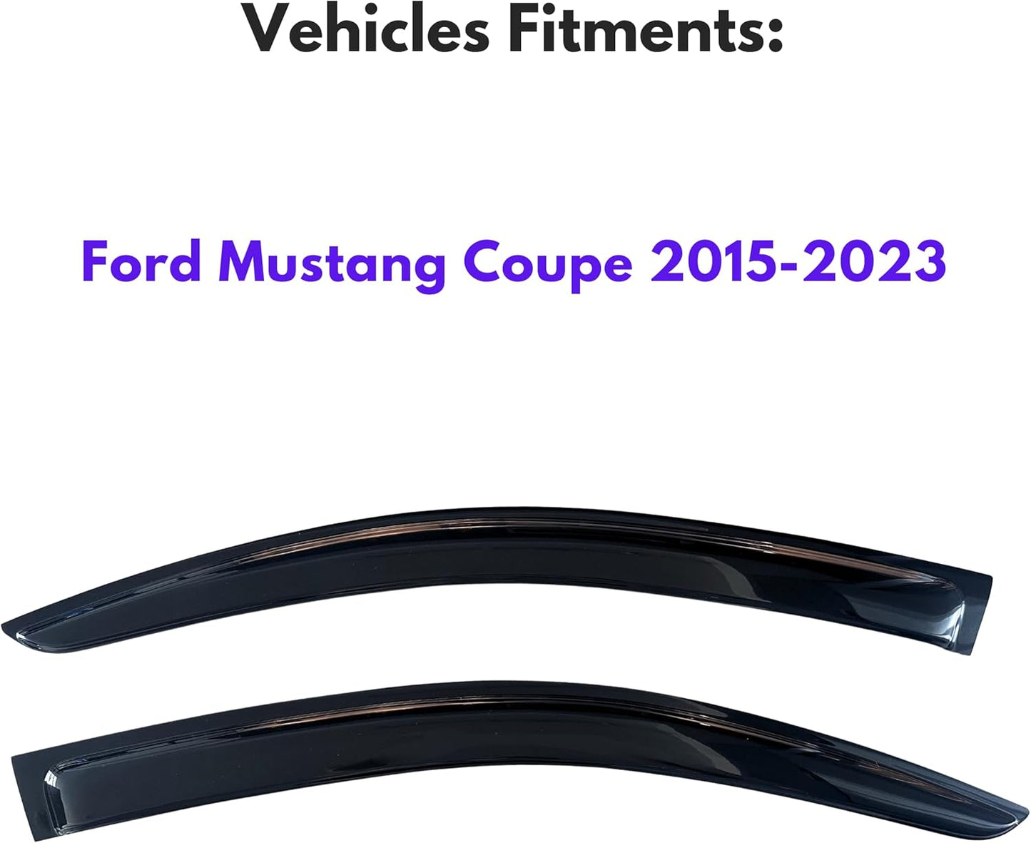 KPY Window Visor Compatible with Ford Mustang Coupe 2015-2023, 2PC Rain Guard Side Window Vent Deflectors Tape-On Style, 2015 2016 2017 2018 2019 2020 2021 2022 2023