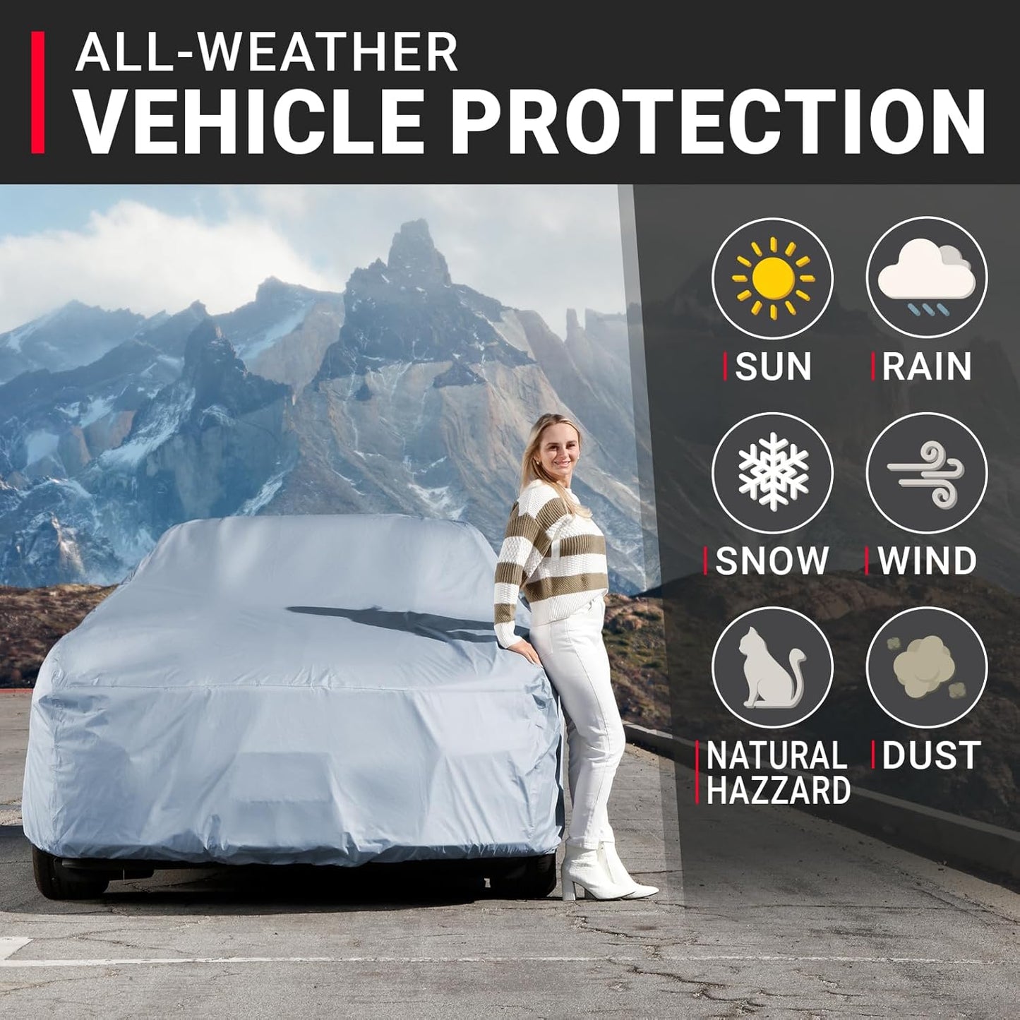 iCarCover Premium Car Cover for 1964-1972 Chevy Malibu Wagon Heavy Duty Waterproof All-Weather Automobiles Custom Fit Indoor Outdoor UV Snow Protection Covers with Straps and Bag