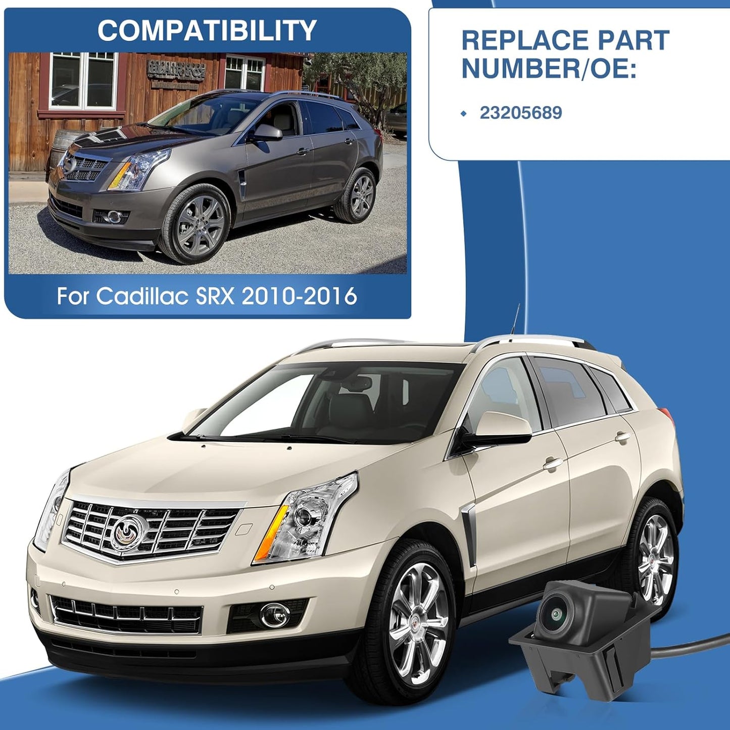 Rear View Backup Camera Fit for Cadillac SRX 2010-2016, Reversing Parking Assist Camera OE Replacement 20910350 15926122 22915398 (6 Plug pin Holes)