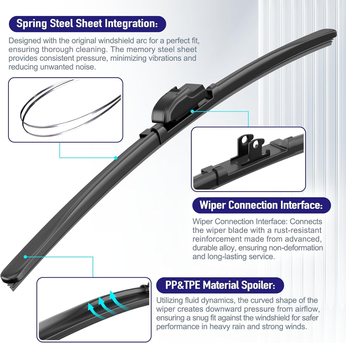 AJK Front Windshield Wiper for Subaru Crosstrek XV 2018 2019 2020 2021 2022 2023 2024, Original Equipment Back Window Wipers Blades, Conventional, Vehicle Specific Fit, Pack of 3