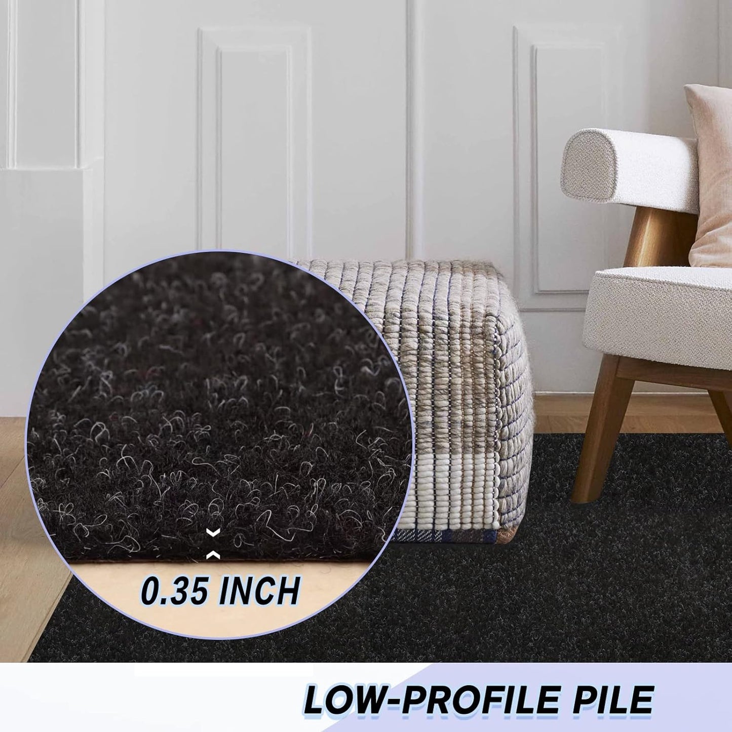 Custom Size Backed Non-Slip Area Rugs Runner, Easy Clean, Waterproof Runner Rugs for Hallway Entryway, Kitchen, Laundry, 2FT x 31FT, Black