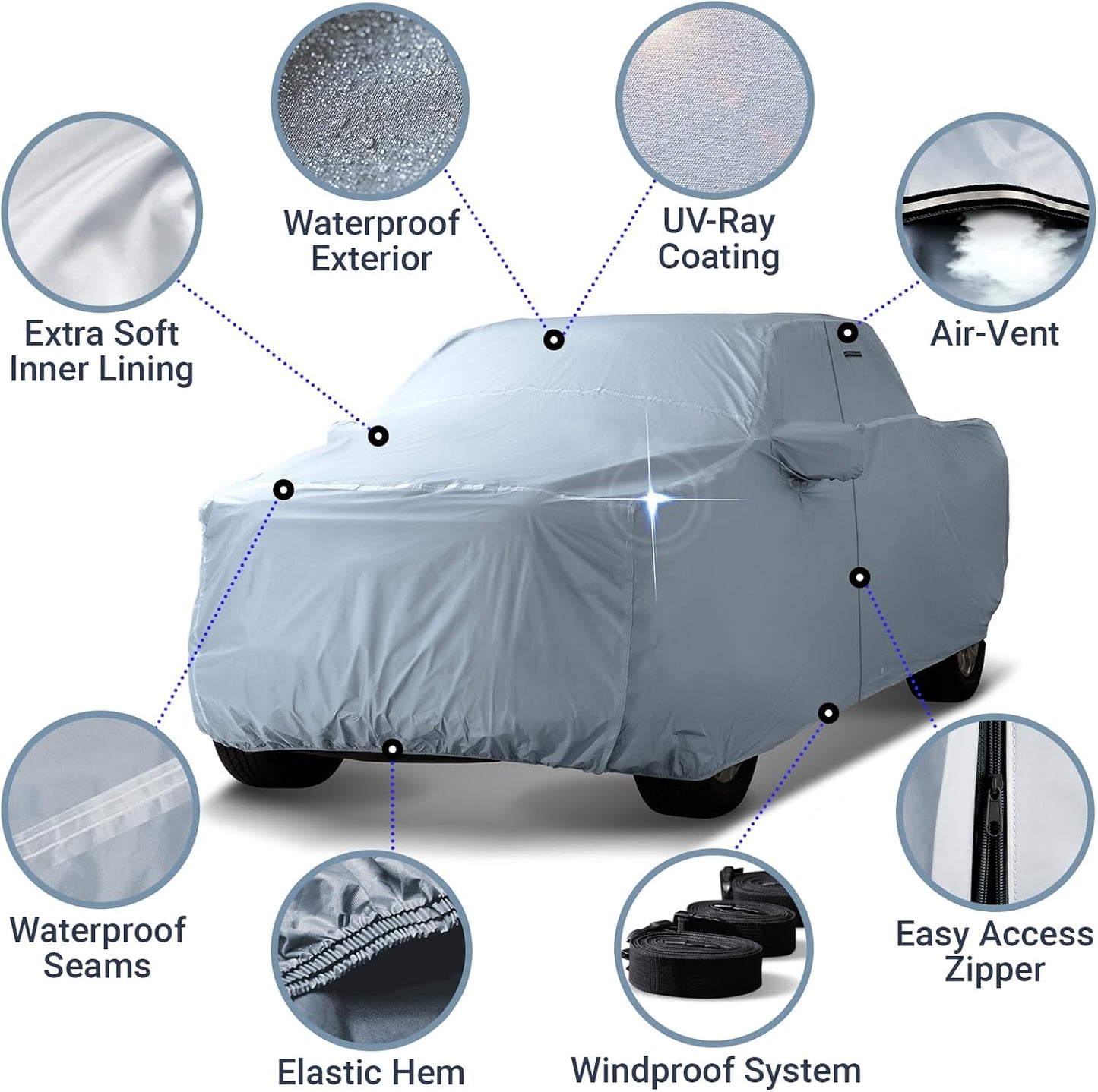 iCarCover Fits 2005-2010 Dakota Crew/Quad Cab, 5.4 ft Short Bed Dodge Truck Cover Automobiles Form-Fit Padded Full Exterior Waterproof Automobiles Protection Covers