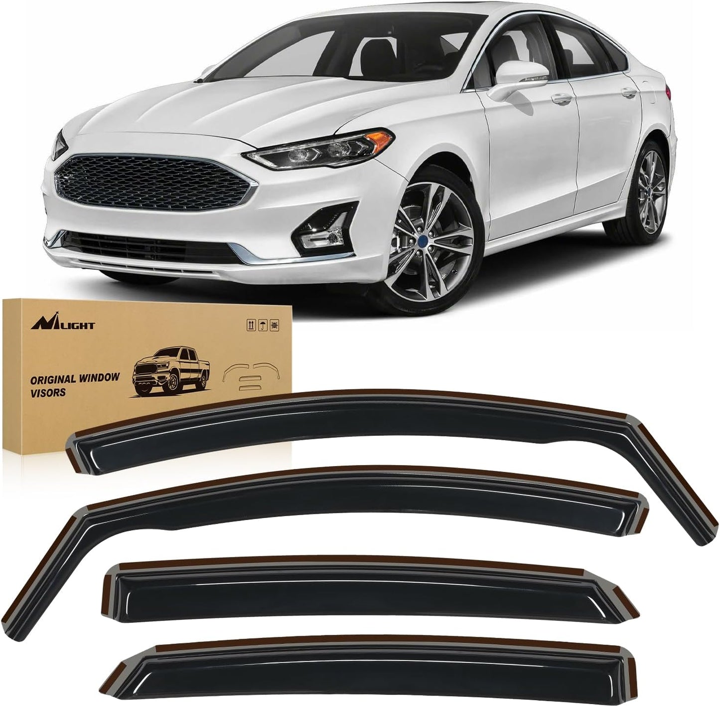 Nilight Vent Window Visors for Ford Fusion 2013 2014 2015 2016 2017 2018 2019 2020, in-Channel Rain Guards, Original Window Deflectors-4PCS