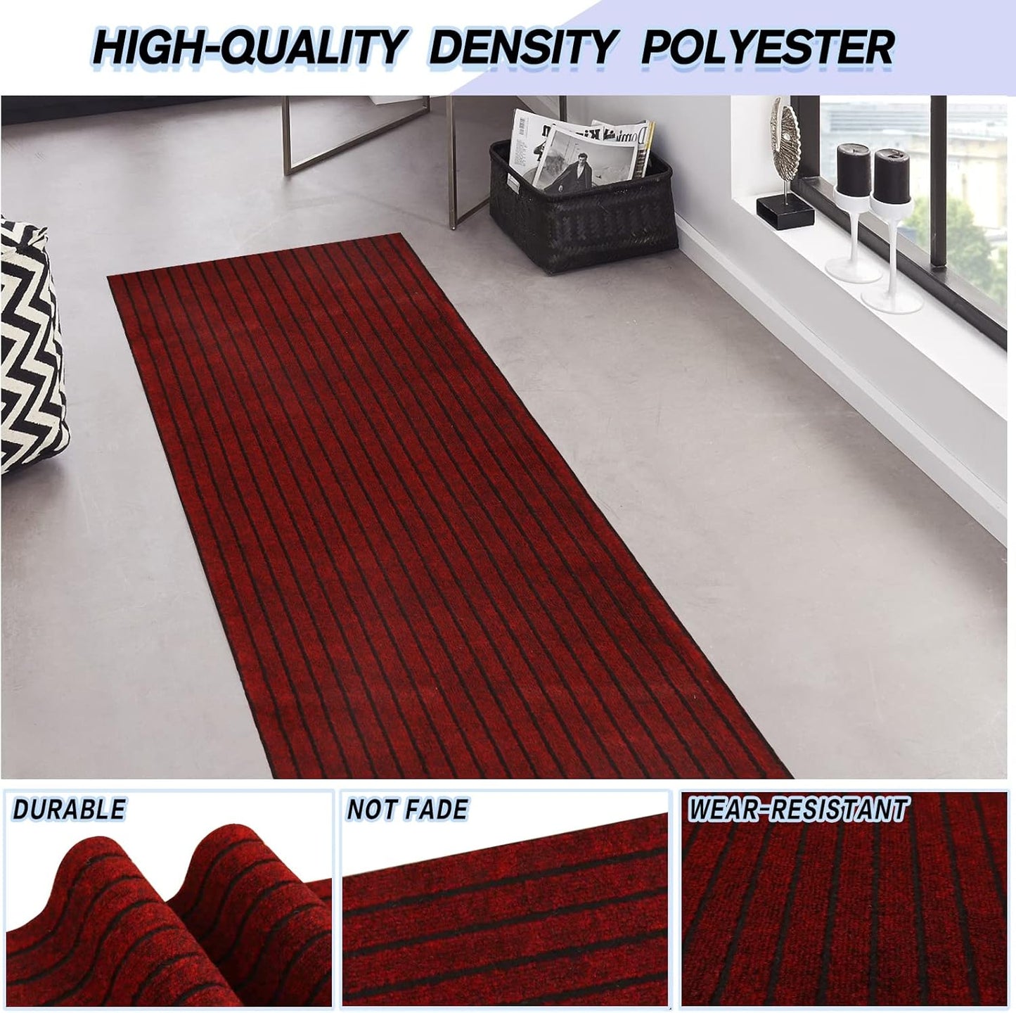Custom Size Backed Non-Slip Area Rugs Runner, Easy Clean, Waterproof Runner Rugs for Hallway Entryway, Kitchen, Laundry, 4FT x 4FT, Red Stripe
