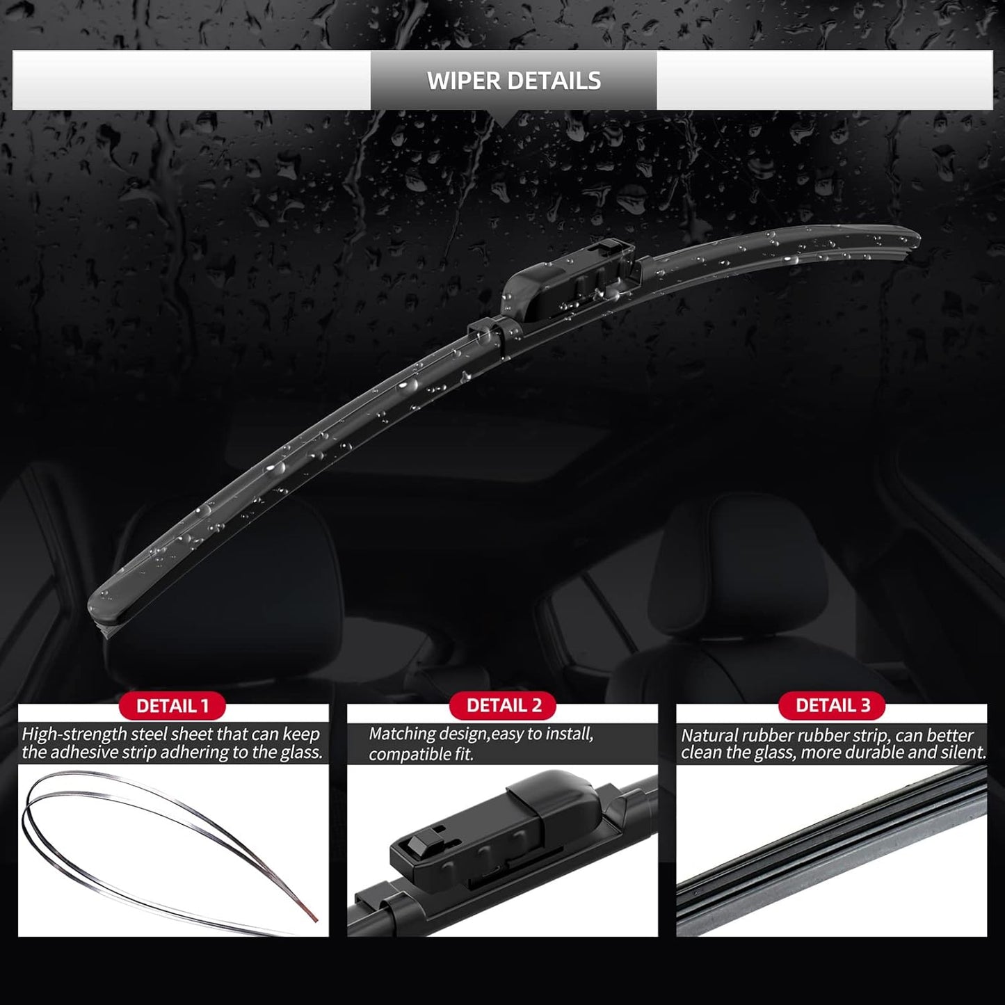 Front Windshield Wipers, 2-Piece Set for BMW Z4 28i 30i 35i M40i 2019 2020 2021 2022 2023 - Automotive Replacement Front Wiper Blades for Car Window