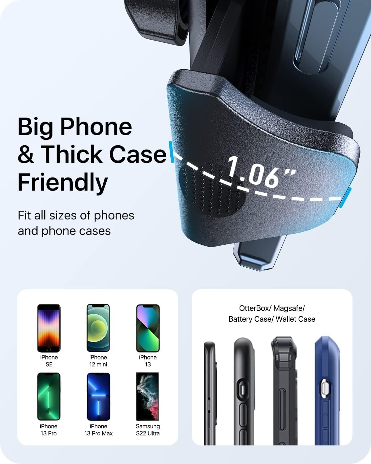 andobil Car Phone Holder Mount (Bumpy Roads Friendly) Military-Grade Phone Holders for Your Car Dashboard Windshield Air Vent Cell Phone Car Mount for iPhone 16 Pro Max 15 14 13, Samsung Silver
