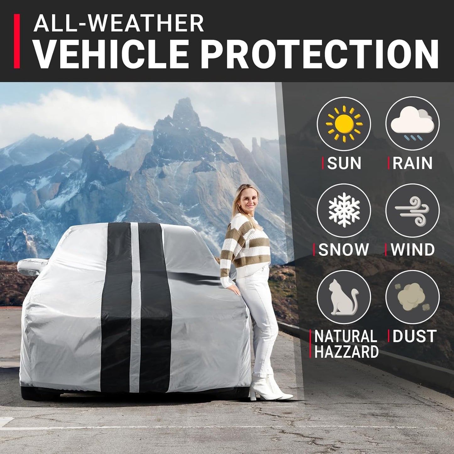 iCarCover Custom Car Cover for Chevy Sonic Hatchback (2012-2021) Waterproof All Weather Rain Snow UV Sun Protector Full Exterior Indoor Outdoor Car Cover (Stripe - Gray/Black)