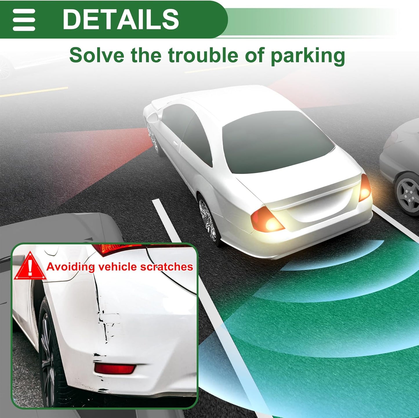 Motoforti Universal Car Auto Vehicle Reverse Backup Radar System Reverse Parking Sensors Alarm Buzzer Reminder Distance Detection White 2 Parking Sensors
