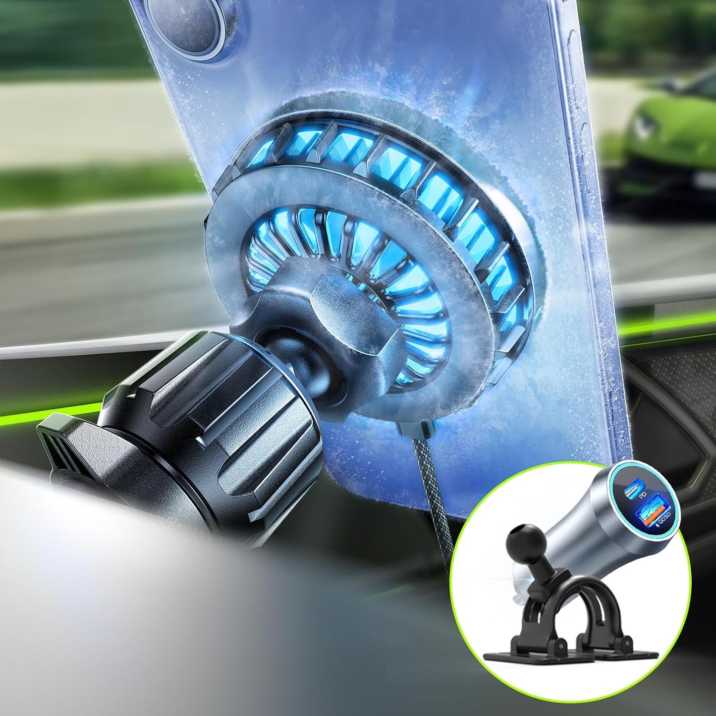 LISEN for Qi2 15W MagSafe Car Mount Charger, [Rapid Cooling Drop 17 ℉ in Minutes] Wireless Magnetic Car Mount for iPhone Car Charger, Includes Vent/Dashboard Phone Holder & Fast Car Charger USB C