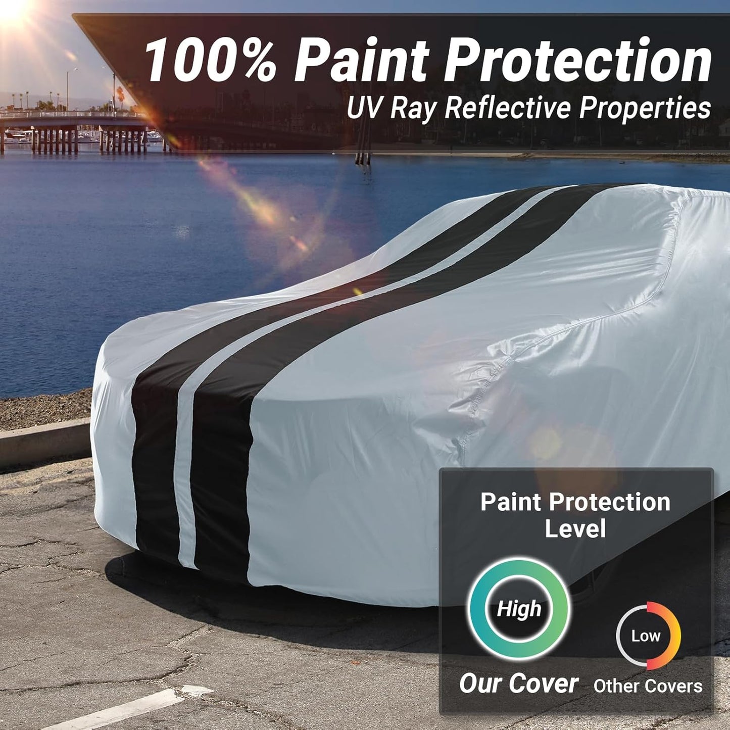 iCarCover Custom Car Cover for Pontiac Catalina (1950-1958) Waterproof All-Weather Rain Snow UV Sun Protector Full Exterior Indoor Outdoor Car Cover (Stripe - Gray/Black)